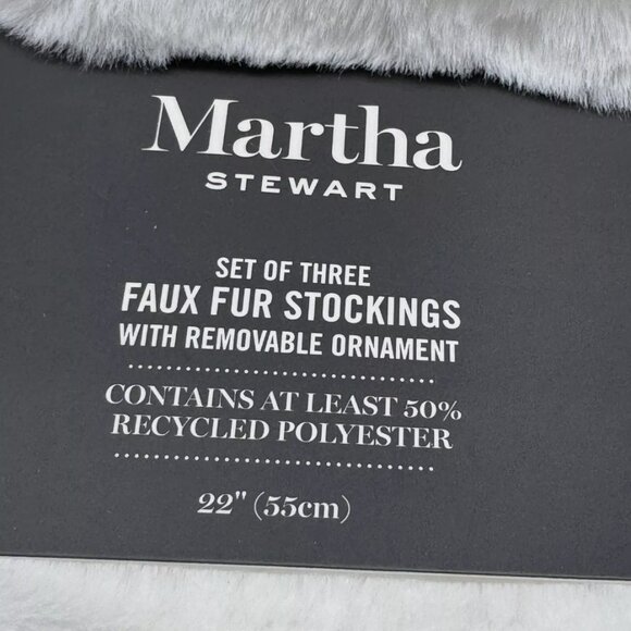 x3 Martha Stewart White Faux Fur Christmas Stocking Set Silver Jeweled Snowflake - Picture 7 of 7